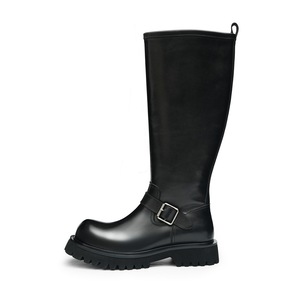 High-top long <b>boots</b> for men in autumn and winter, made of durable cowhide with leather fasteners and zippers for heightening - Product Image 1