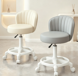 Modern Adjustable Swivel <b>Vanity</b> <b>Chair</b> Upholstered Round Seat Rolling Studio <b>Chair</b> <b>with</b> Footrest - Product Image 1