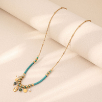 Collier bohème coloré en pierres naturelles, chaîne de clavicule en acier inoxydable, pendentif perle fait main, bijoux pour femme, cadeau