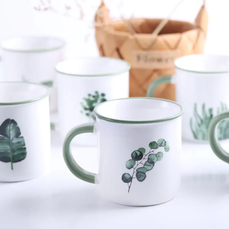 Креативная керамическая чашка с изображением зеленого растения в скандинавском стиле для офиса и дома
