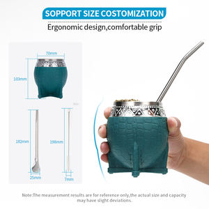 2025 all'ingrosso 180ML doppia parete 18/8 acciaio inossidabile Yerba <span class=keywords><strong>Mate</strong></span> zucche in Silicone modello di cuoio paglia tè tazza regalo da viaggio - Product Image 3