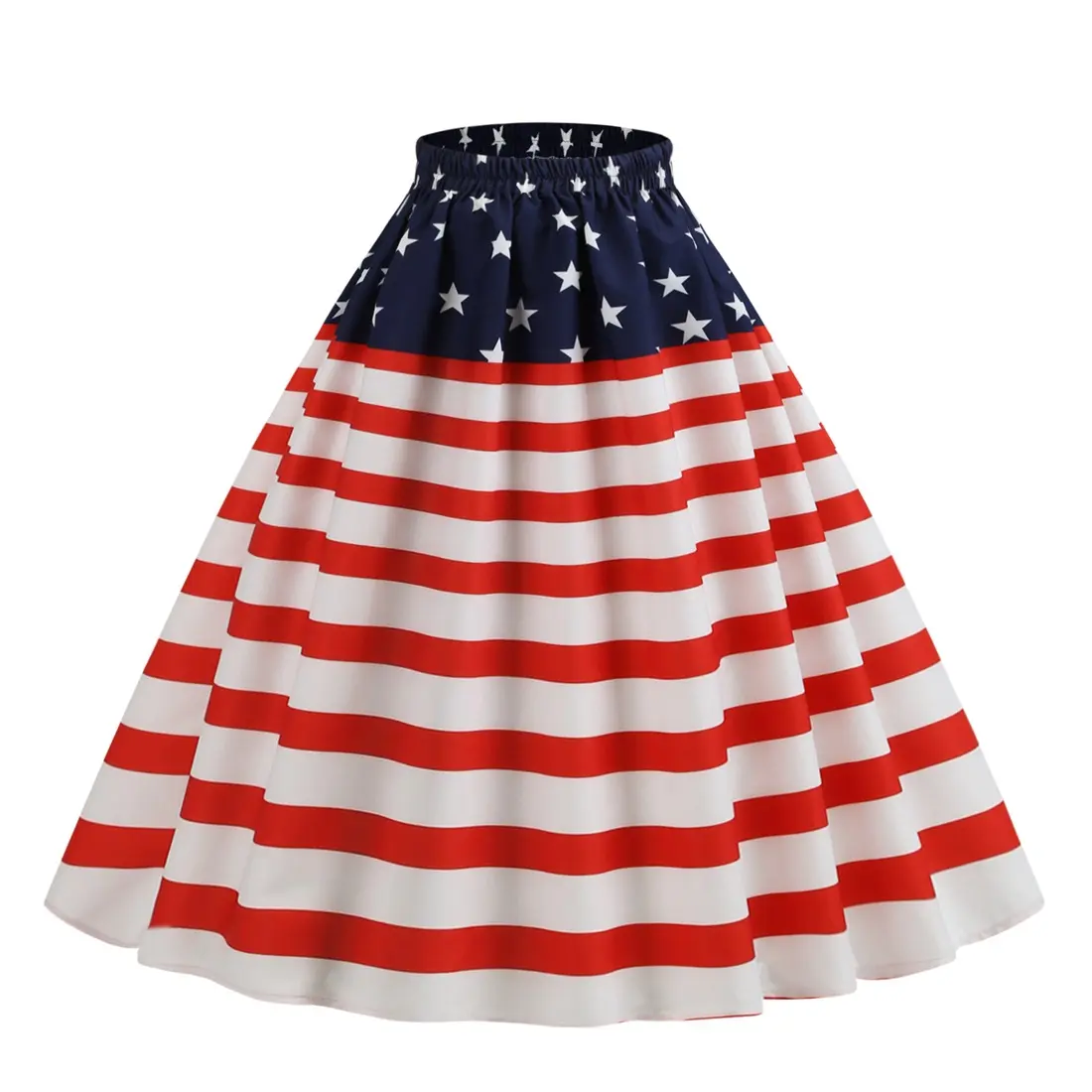 Nuevo Día DE LA Independencia Vestido de estilo europeo y americano Bandera de mujer impresa cintura elástica falda con dobladillo grande