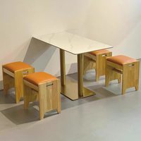 Ensemble de salle à manger en rotin peu encombrant avec structure métallique et plateau en marbre pour restaurants rapides et snack-bars