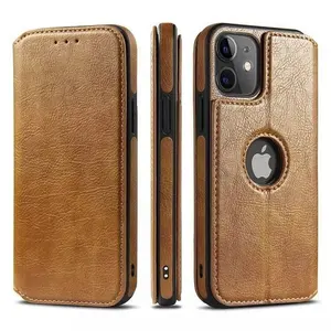 LeYi cellphone Back cover logo hole PU Flip Magnetic Wallet Leather para celular case for iphone apple 11 12 13 pro max cases