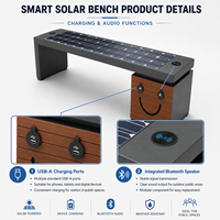 Banc solaire intelligent d'extérieur avec chargeur USB sans fil, haut-parleur Bluetooth, éclairage LED résistant à l'eau - Utilisation dans les parcs, les écoles et les patios
