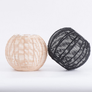 Rattan Lampshade Round E27 <b>Led</b> Black Easy Installation For Restaurant Hotel Tea Room Homestay Decorative Pendant Light - Product Image 2