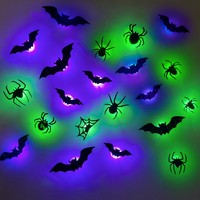 Autocollants muraux 3D en PVC pour Halloween, chauves-souris et araignées, décorations lumineuses LED pour fenêtres, décorations murales pour fête d'Halloween