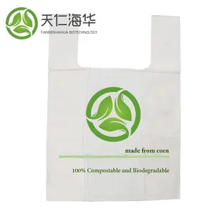 卸売100% 生分解性堆肥コーンスターチプラキャリープラスチックTシャツスーパーマーケットショッピングバッグ食品包装