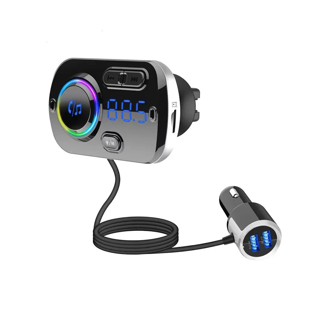 Colorful Atmosphere Light Qc3.0 Smart Fast Charging Bt5.0 Charger Aux Tf Card Radio Fm Transmitter Car Mp3 Player