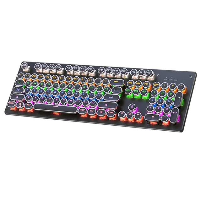 HT Real Mechanical E-sports Punk Gaming Keyboard Stock Cool Dynamic Lighting Effect Round Key Usb Backlit