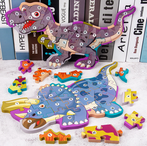 educación temprana digital alfabeto cognitivo rompecabezas de madera 3D dinosaurio rompecabezas los niños de juguete - Product Image 5