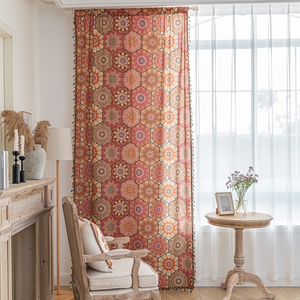 Bohème Tribal Sunburst Rideaux 100% Polyester Sheer Rideaux Orange/Rose Motifs Géométriques Glands pour Salon Chambre Café - Product Image 2