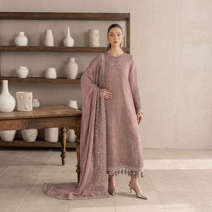 Elegant Women's <b>Powder</b> <b>Pink</b> Embroidered Salwar Kameez Floor-Length Loose Fit Silk Wedding Wear India Pakistan Style - Product Image 1
