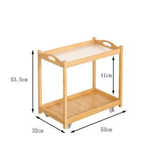 طاولة قهوة/جانبية متحركة من الخيزران بطبقتين مع عجلات ورف تخزين لغرفة النوم والشقق الصغيرة - Product Image 6