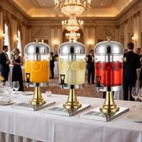 Gouden Sleutel Luxe 8L Tweekleurige Sapdispenser RVS Koude Drankenserver met IJsbuis voor Hotelbuffet Bruiloft Catering