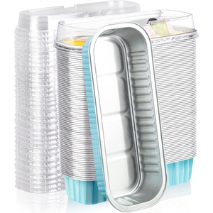 Ventas de fábrica Biodegradable 200ml Mini Cake Pans con tapas Foil Baking Cup Takeaway <span class=keywords><strong>Packaging</strong></span> Box Air Fryer Tin Foil Tray - Product Image 1