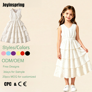 <span class=keywords><strong>Robe</strong></span> blanche sans manches <span class=keywords><strong>pour</strong></span> filles, coupe trapèze, avec volants superposés et taille élastique, ODM, <span class=keywords><strong>pour</strong></span> fêtes d'été et usage quotidien, coutures élégantes - Product Image 1