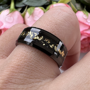 <span class=keywords><strong>Anelli</strong></span> di tungsteno <span class=keywords><strong>neri</strong></span> da 8mm per gli uomini da donna frammenti di lamina d'oro intarsio di fidanzamento fede nuziale smussata bordi lucidati Comfort Fit - Product Image 6