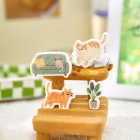 Feuille d'autocollants décoratifs 3D en feutre doux et flanelle, motifs animaux de compagnie (chats, chiens, chatons, chiots) style dessin animé Kawaii, couleurs pastel, pour journal et scrapbook