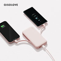 Mini cargador portátil W7, 10000mah, Cable incorporado tipo c, Banco de energía de carga