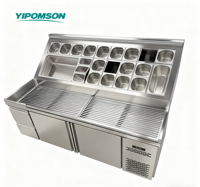 Table Réfrigérée Commerciale Yipomson pour Préparation de Salades | Comptoir de Préparation Sandwichs et Pizzas en Acier Inoxydable avec Vitrine Réfrigérée à Ingrédients
