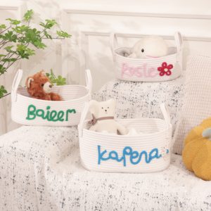 <span class=keywords><strong>Panier</strong></span> de rangement <span class=keywords><strong>personnalisé</strong></span> en corde de coton avec nom et motif floral sur mesure – Organisateur tressé pour chambre d'enfant et cadeaux de naissance - Product Image 6