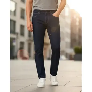 Jeans da Uomo Adrenaline a Gamba Dritta Blu Scuro in Denim Elasticizzato Vita Media 5 Tasche - Product Image 6