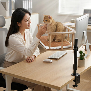 Desktop Cat <b>Bed</b> With Table Clip Rectangular Plush Cooling Mat For Cat All Season Use - Product Image 3