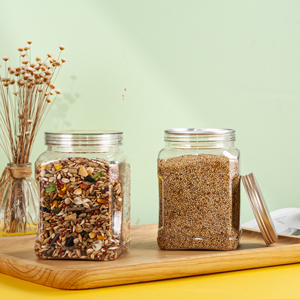 Nouveauté : bocaux carrés en plastique transparent, récipients pour <span class=keywords><strong>quinoa</strong></span>, bocaux de qualité alimentaire avec couvercles en métal, 850 ml - Product Image 1