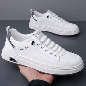 Chilowa Zapatillas de deporte informales de cuero para hombre, suela de goma transpirable de tacón bajo, zapatos para caminar de ocio - Product Image 2