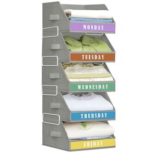 Foldable Square American Style Oxford Cloth Weekday 7-Grid Days <b>Drawer</b> Storage Clothes Organizer for Kids - Product Image 1