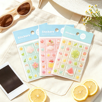 Autocollants 3D mignons en forme de blocs, dessins animés, desserts, fruits, fleurs, carreaux, autocollants en résine Kawaii à bulles pour la décoration de journaux et le scrapbooking