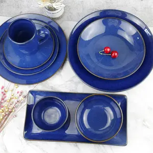 New Style Tableware Porcelain Retro Color Reactive Glaze Crockery Restaurant Home Plates Set Dinnerware Ceramic Dinner Set