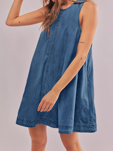 Robe longue en jean ample sans manches à col rond avec poches pour femme 2026 - Product Image 4