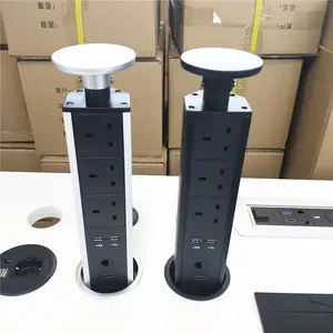 Torre Multipresa a Scomparsa in Lega di Alluminio Argento/Nero con Spina UK, <span class=keywords><strong>2</strong></span> <span class=keywords><strong>USB</strong></span>, per Cucina e Ufficio, con Connessione Dati e Rete - Product Image 1