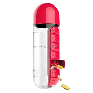 child proof pill bottle plastic water drinking bottle with pill case