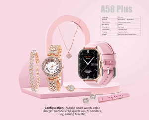 2025 A58 <span class=keywords><strong>Plus</strong></span> orologio da donna oro <span class=keywords><strong>unico</strong></span> combinazione Smartwatch da donna oro collana anello doppio cinturino Smartwatch da donna - Product Image 5