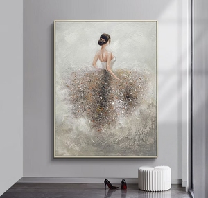 Quadro da parete con cornice bianca, arte astratta 3D con texture, <span class=keywords><strong>dipinto</strong></span> a olio fatto a mano, decorazione per soggiorno, tela con <span class=keywords><strong>ballerina</strong></span>, <span class=keywords><strong>dipinto</strong></span> decorativo. - Product Image 4