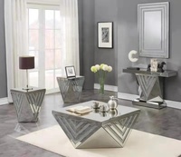 Table basse de luxe en diamant concassé, rectangulaire, miroir, table centrale, table à thé, vente en gros