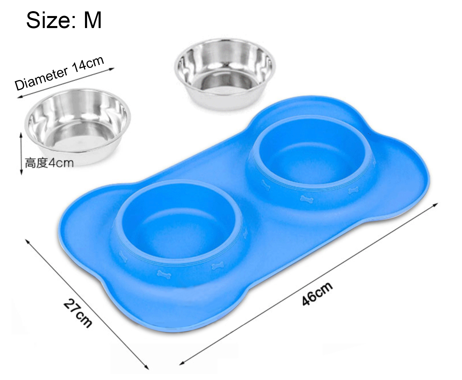 Sample Available Non-Slip Eco-friendly Mat with Pet Bowl and Food Feeder Silicone Foldable Double Stainless Steel Dog Bowls
