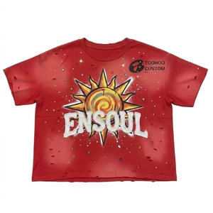 T-shirt en jersey tricoté épais pour homme, style vintage et formel, avec ornements en strass, coupe oversize, motif sérigraphié - Product Image 1