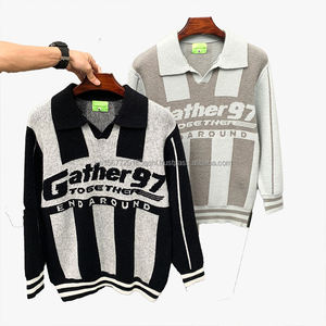 Polo en maille vintage à blocs de couleur et rayures verticales, col à revers, manches longues, coupe ample, pour homme et femme, collection automne-hiver - Product Image 2