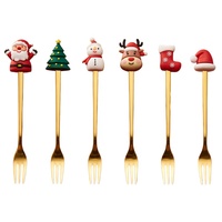 Ensemble de 6 fourchettes et cuillères à dessert de Noël, style moderne et minimaliste, pour café et fruits, finition miroir, en acier inoxydable