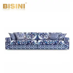 New mô hình nghệ thuật cổ điển vải sofa nghệ thuật cổ điển mới phổ giải trí trắng sứ màu xanh Ghế phòng chờ sofa