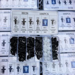 HE26 Nouveau Lot de 100 attaches de fixation pour voiture, <span class=keywords><strong>6</strong></span> tailles, clips de fixation pour garniture de porte, pare-chocs universel, en nylon <span class=keywords><strong>et</strong></span> plastique, système de retenue à poussoir - Product Image 1