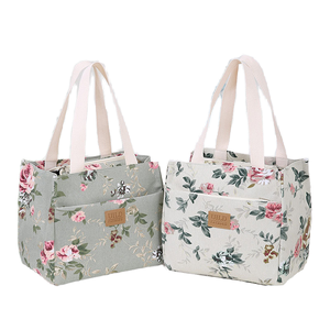 Sac à déjeuner isotherme en toile, sac fourre-tout réutilisable pour pique-nique, imprimé floral et papillon, pour l'école, le bureau, les voyages, écologique et réutilisable - Product Image 1