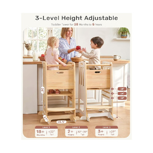 Tour d'apprentissage pour tout-petits - <span class=keywords><strong>Tabouret</strong></span> d'apprentissage anti-basculement en bois naturel pour enfants de 18 mois à 6 ans, capacité de 150 lb, <span class=keywords><strong>tabouret</strong></span> de <span class=keywords><strong>cuisine</strong></span> à 3 hauteurs - Product Image 5