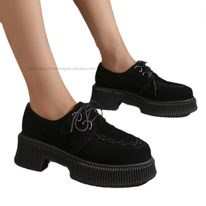 Suede Platform Shoes <b>Tie</b> <b>Back</b> Plus Size Autumn Women's Thick Sole Leopard British Style Low Ankle Flats - Product Image 5