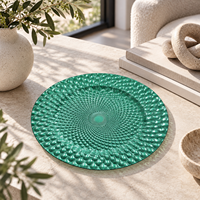Assiette de présentation moderne de 13 pouces en plastique durable, revêtement poudré, style européen, vert, texturée, élégante, décorative, pour mariage