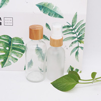 Ramah lingkungan kosmetik buram bahu datar 20ml botol Serum dengan tutup bambu